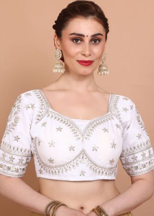 White Color Silk Saree Blouse 