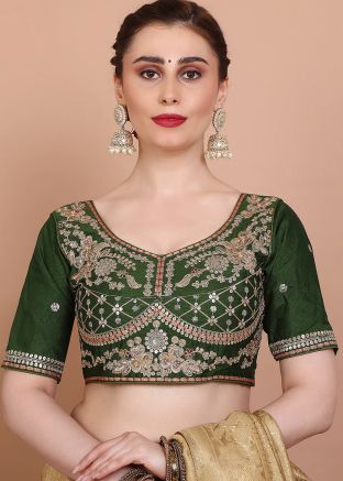 Green Color Silk Saree Blouse 