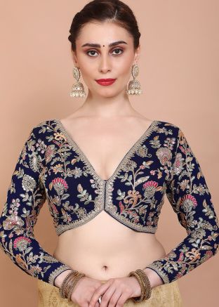 Navy Blue Color Georgette Saree Blouse 