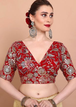 Red Color Georgette Saree Blouse 