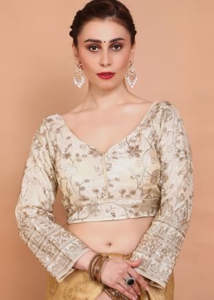 Cream Color Tissue Saree Blouse 