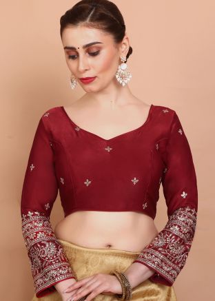 Maroon Color Silk Saree Blouse 