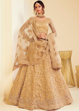Golden Net Embroidered Lehenga Choli