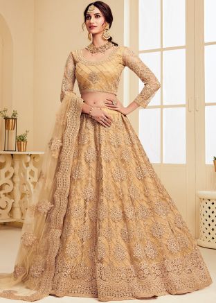 Golden Embroidered Net Lehenga Choli