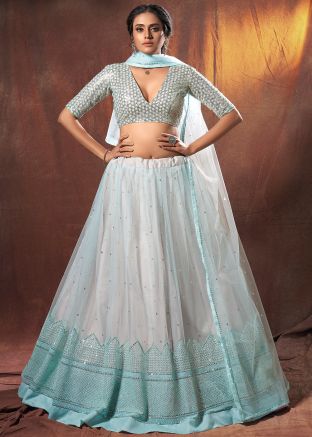 Sequins Embellished Lehenga Choli In Ice Blue 