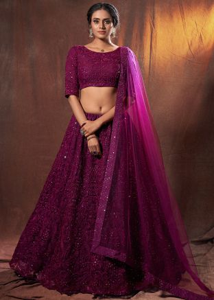 Purple A-Line Embroidered Sequins Lehenga Choli