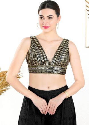 Black Embroidered Blouse In Net