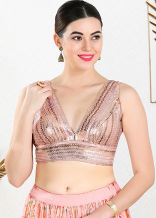  Pink Embroidered Blouse In Net