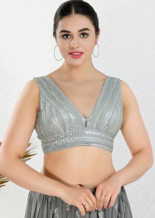 Grey Net Embroidered Blouse