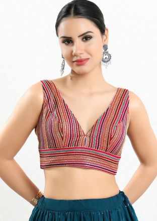 Multicolor Embroidered Blouse In Georgette