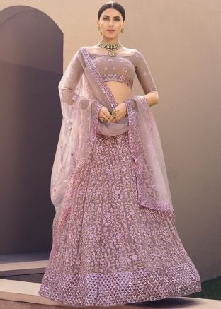 Thread Embellished Net Lehenga Choli In Lilac