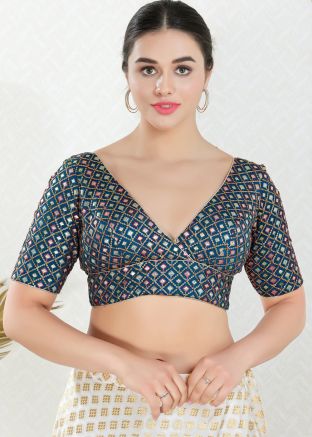 Blue Embroidered Blouse In Georgette