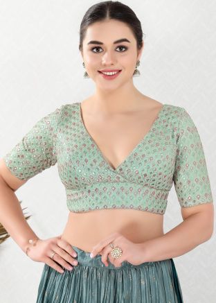 Green Embroidered Blouse In Georgette
