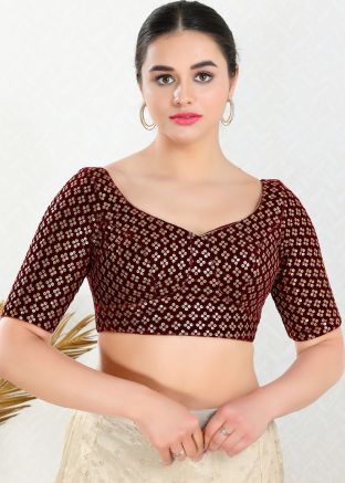 Brown Embroidered Blouse In Velvet