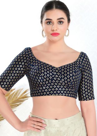 Blue Embroidered Blouse In Velvet