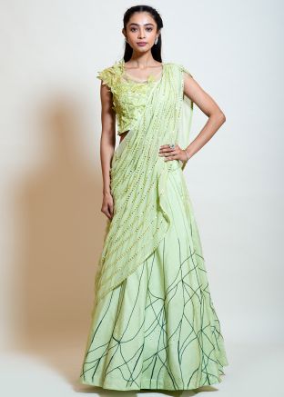 Green Embroidered Readymade Lehenga Choli