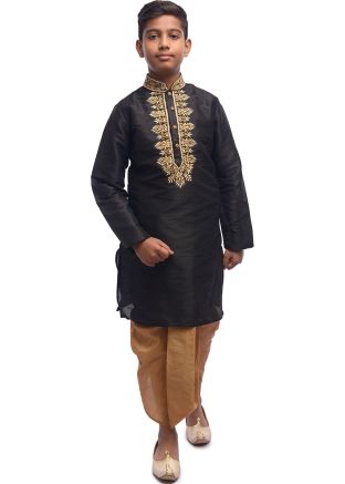 Black Readymade Kids Dhoti Kurta Set