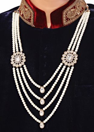 Pearl Beaded and Layered White Kantha Mala