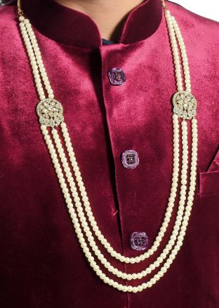 Pearl Beaded and Layered White Kantha Mala