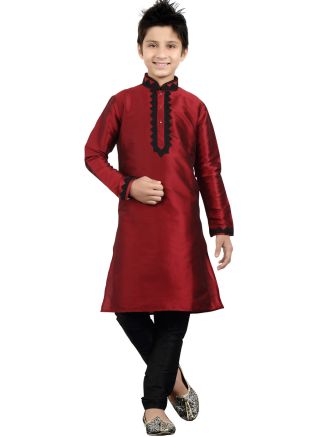 Readymade Red Art Silk Kids Kurta Pajama