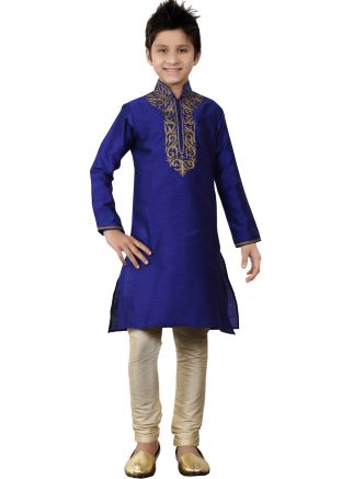 Readymade Royal Blue Dupion Silk Kids Kurta Pajama