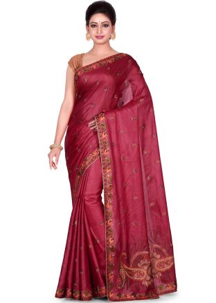 Magenta Pure Silk Embroidered Saree