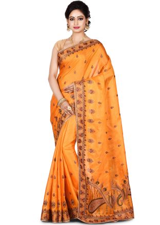 Yellow Pure Silk Embroidered Saree
