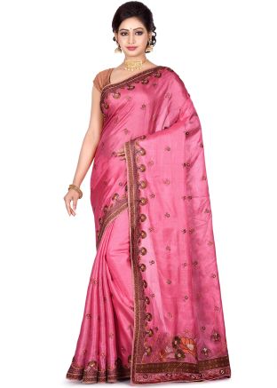 Pink Pure Silk Embroidered Saree