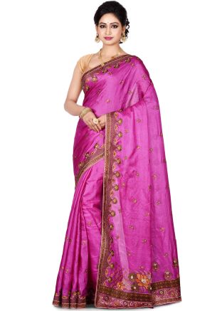 Pink Pure Silk Embroidered Saree