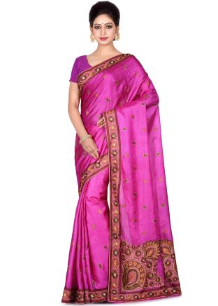 Pink Pure Silk Embroidered Saree