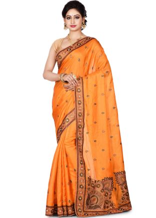 Yellow Pure Silk Embroidered Saree