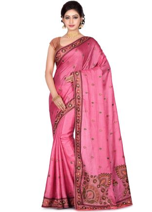 Pink Pure Silk Embroidered Saree