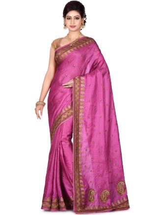 Pink Pure Silk Embroidered Saree