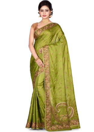 Green Pure Silk Embroidered Saree