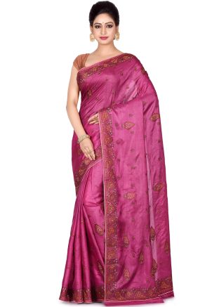 Pink Pure Silk Embroidered Saree