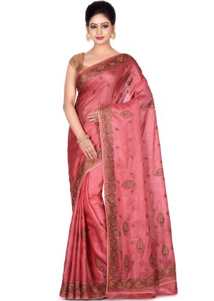 Pink Pure Silk Embroidered Saree