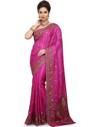 Pink Pure Silk Embroidered Saree