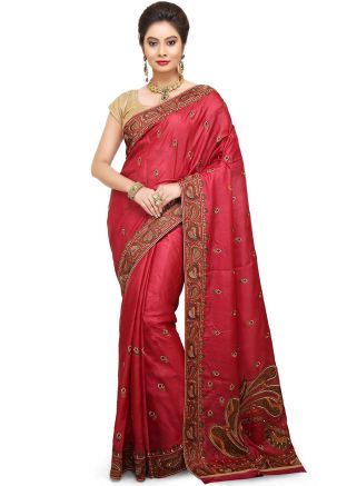 Pink Pure Silk Embroidered Saree