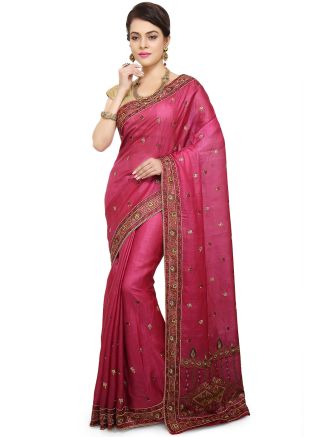 Pink Pure Silk Embroidered Saree
