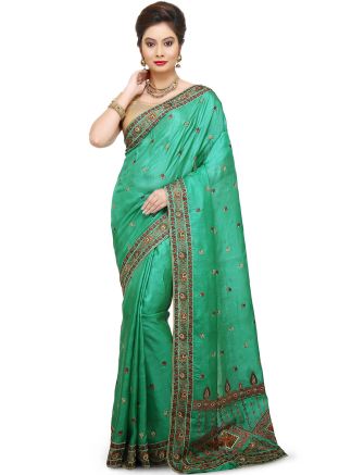 Green Pure Silk Embroidered Saree