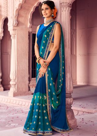 Blue Bandhani Printed Chiffon Saree