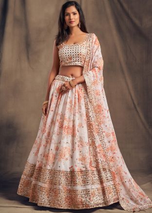 Off White Floral Organza Lehenga Choli With Dupatta