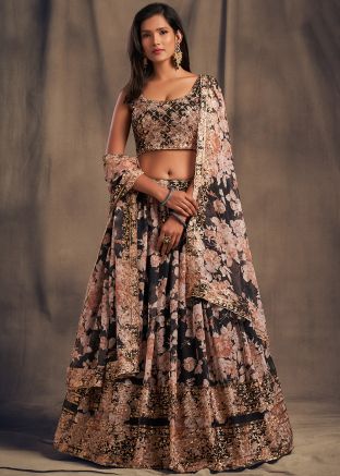 Black Floral Organza Lehenga Choli With Embroidery