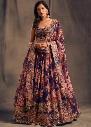 Purple Organza Lehenga Choli With Dupatta