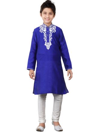Readymade Royal Blue Art Silk Kids Kurta Pajama
