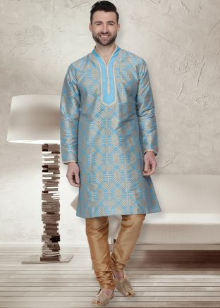 Readymade Sky Blue Dupion Silk Kurta Pajama