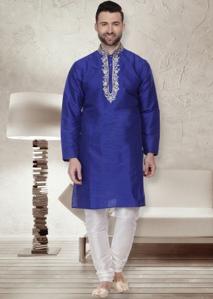 Readymade Royal Blue Dupion Silk Kurta Pajama