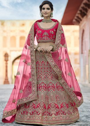 Pink Bridal Lehenga Choli With Hand Work