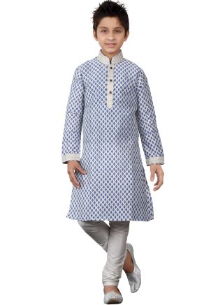 Readymade Off White Art Silk Kids Kurta Pajama