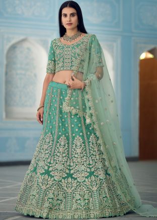 Stone Embellished Green Organza Lehenga Choli